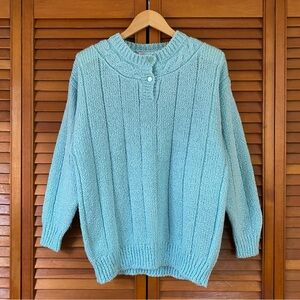 Vintage Sweater Top Women's Size Large Baby Blue Cable Knit Button Acrylic Retro